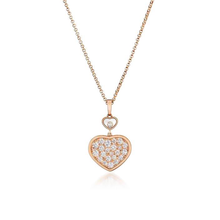 Chopard Happy Heart Necklace Pink Gold Full Cubic Zirconia