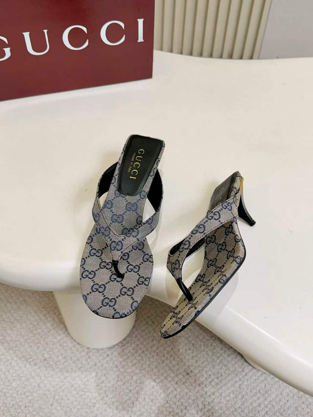 Gucci Monogram Low-Heeled Slingback Sandals — front
