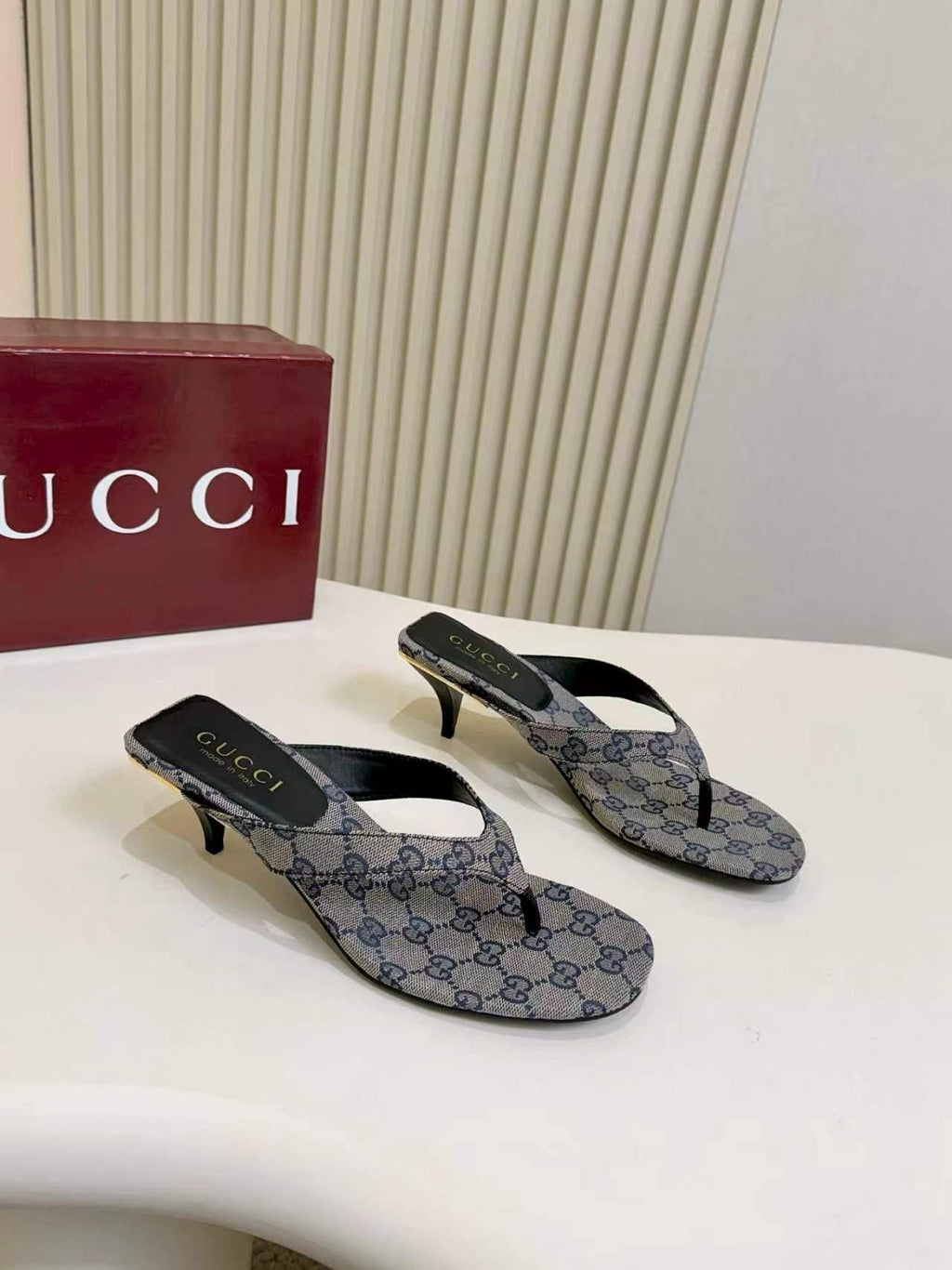 Gucci Monogram Low-Heeled Slingback Sandals — front