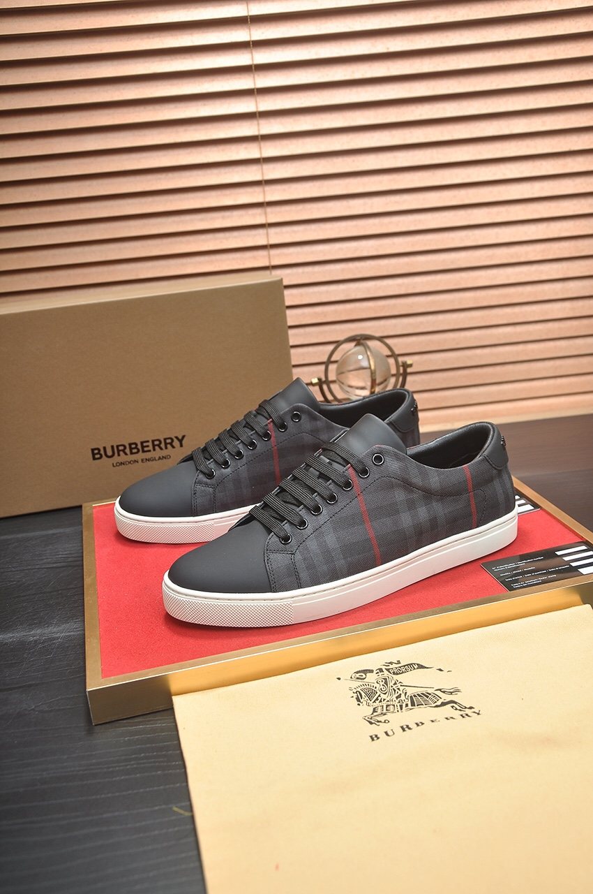 Burberry Charcoal Plaid Low-Top Sneakers — side