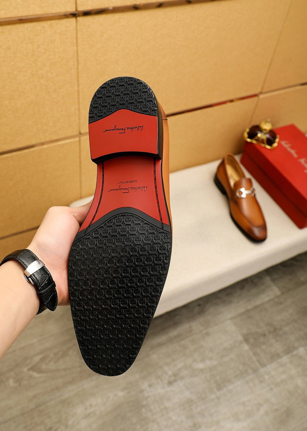 Ferragamo Brown Leather Hardware Loafers — back