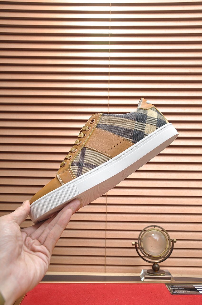Burberry Tan Plaid Low-Top Sneakers — side
