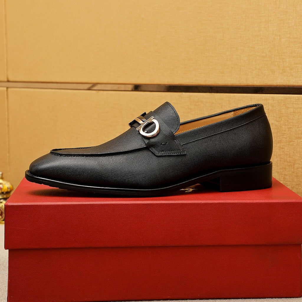 Ferragamo Black Buckle Leather Loafers — detail