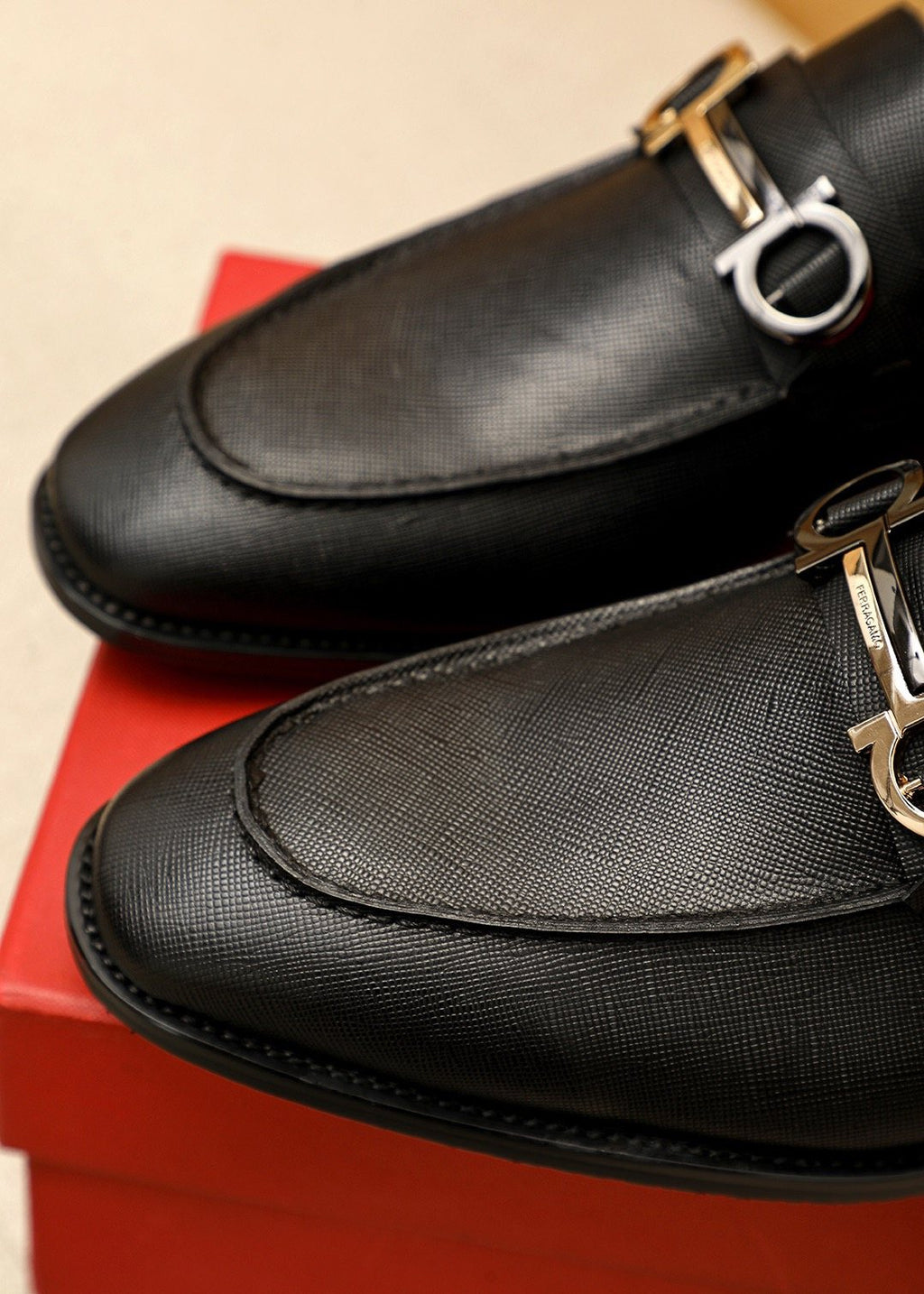 Ferragamo Black Buckle Leather Loafers — model
