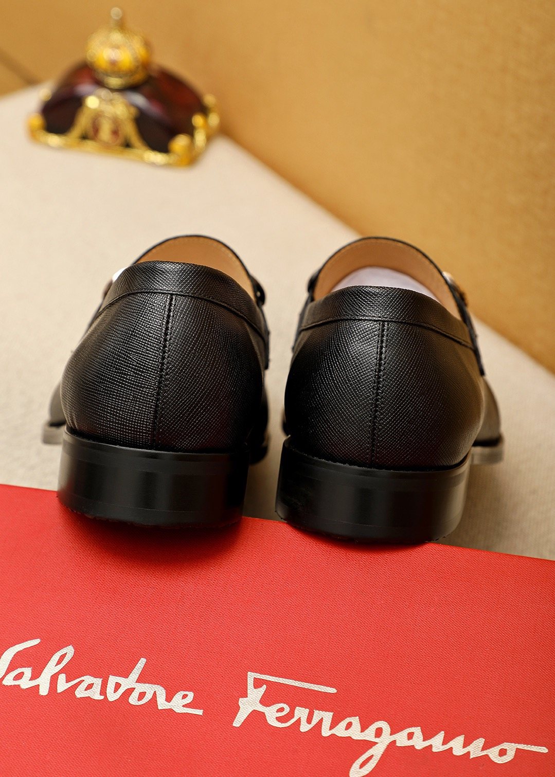 Ferragamo Black Buckle Leather Loafers — detail