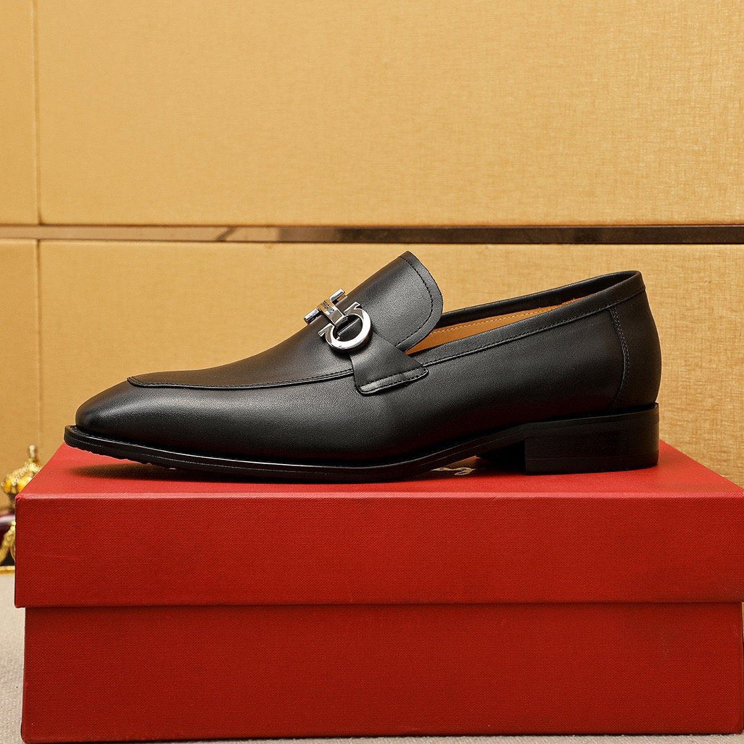 Ferragamo Black Buckle Loafers — side