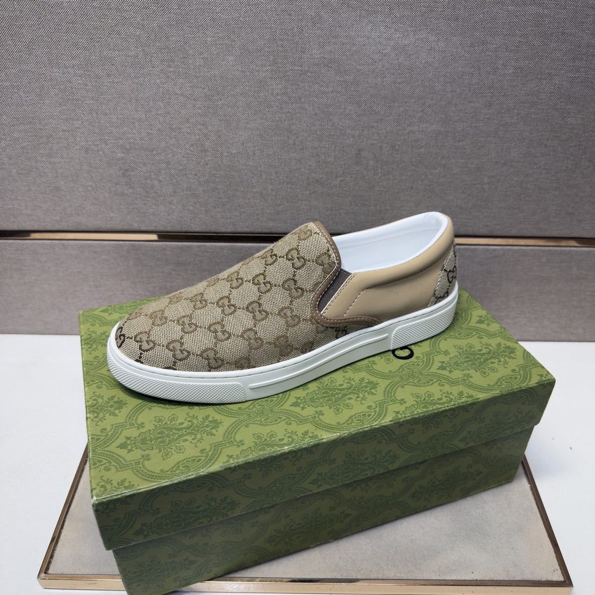 Men's Beige Patterned Slip-On Sneakers — side