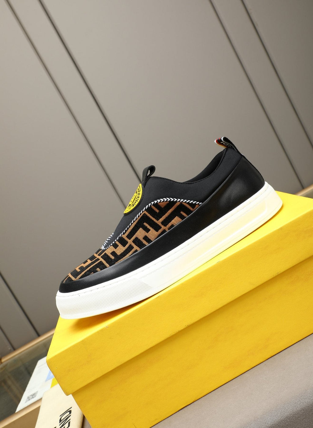 Fendi Brown Panel Slip-On Sneakers — side
