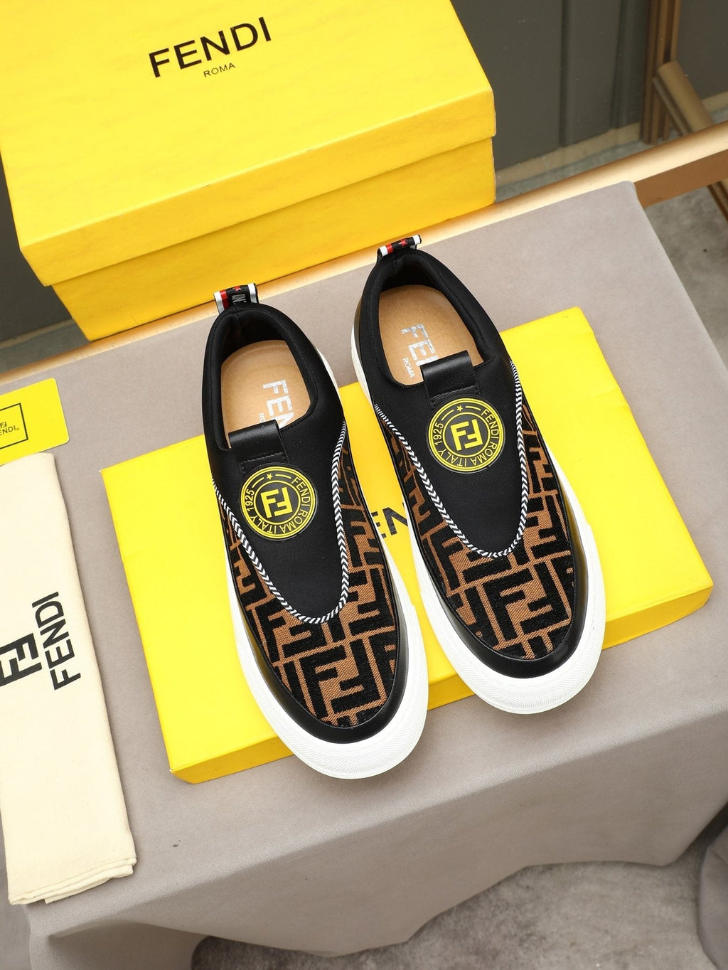 Fendi Brown Panel Slip-On Sneakers — front