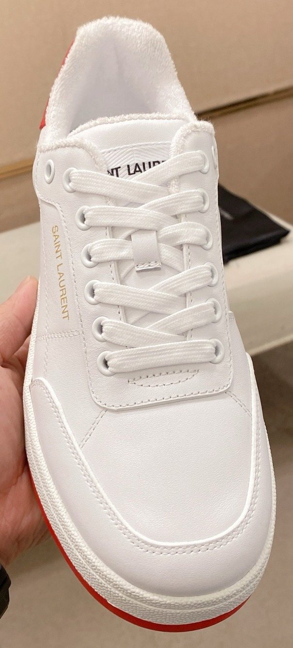Saint Laurent White Red Perforated Low-Top Sneakers — front