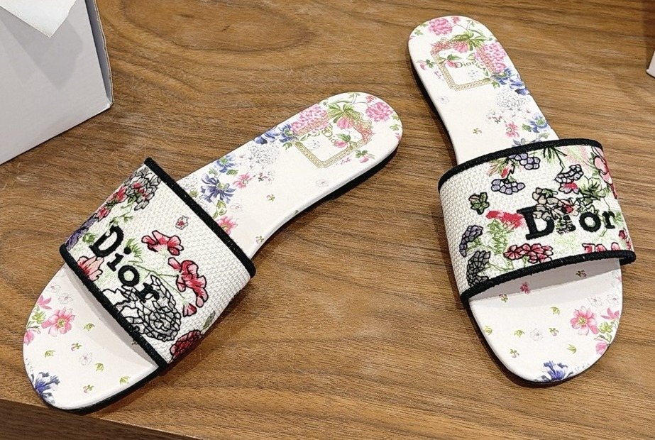 Dior Floral Embroidered Slide Sandals — front