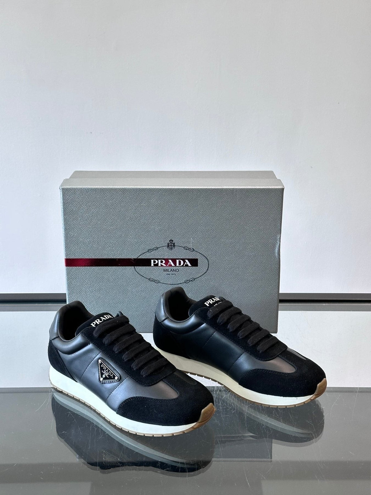 Prada Black Triangle Detail Sneakers — front