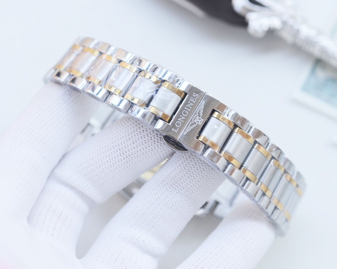 Longines Silver Gold White Dial Watch — detail