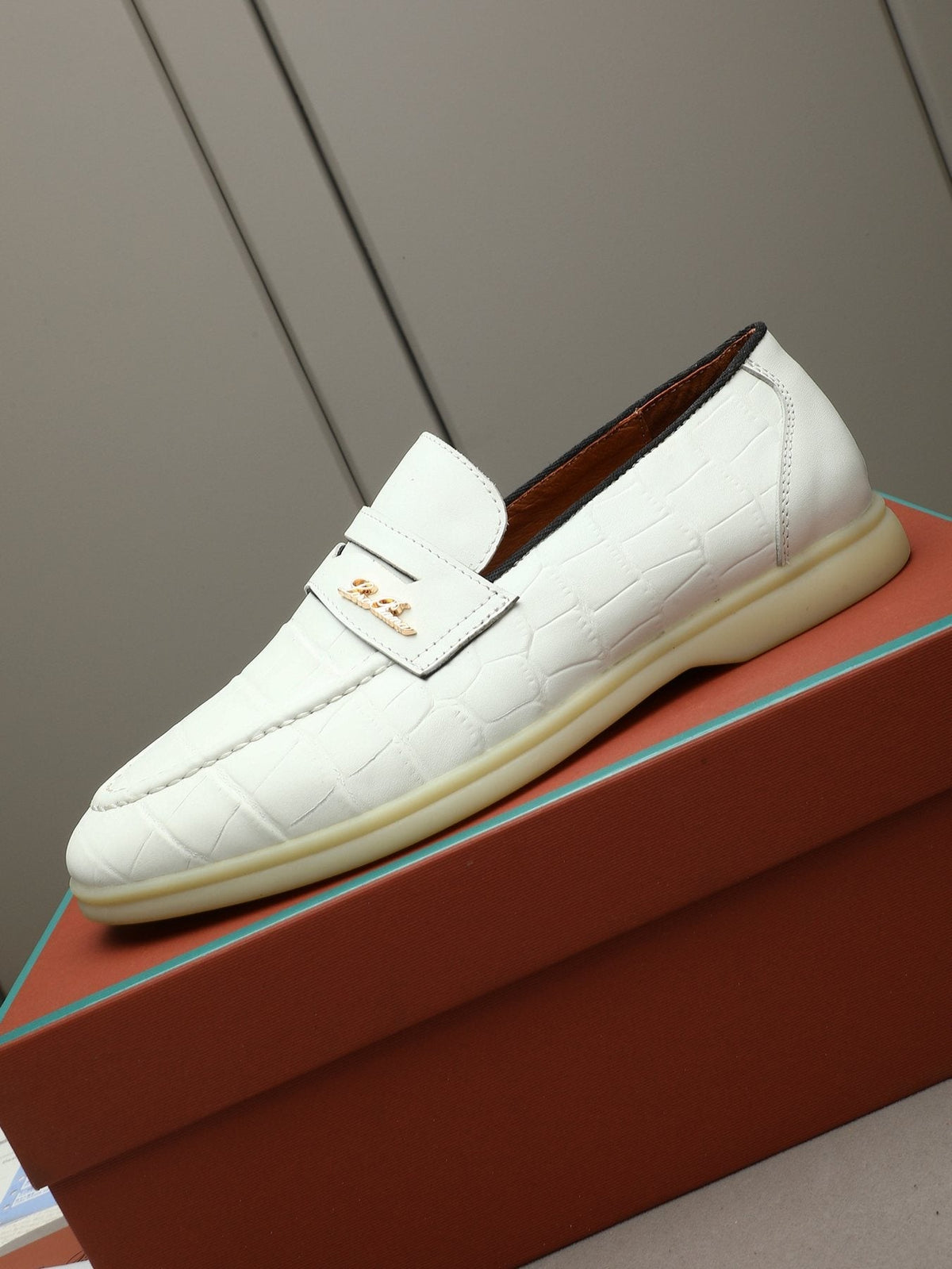 Loro Piana White Textured Loafers — side
