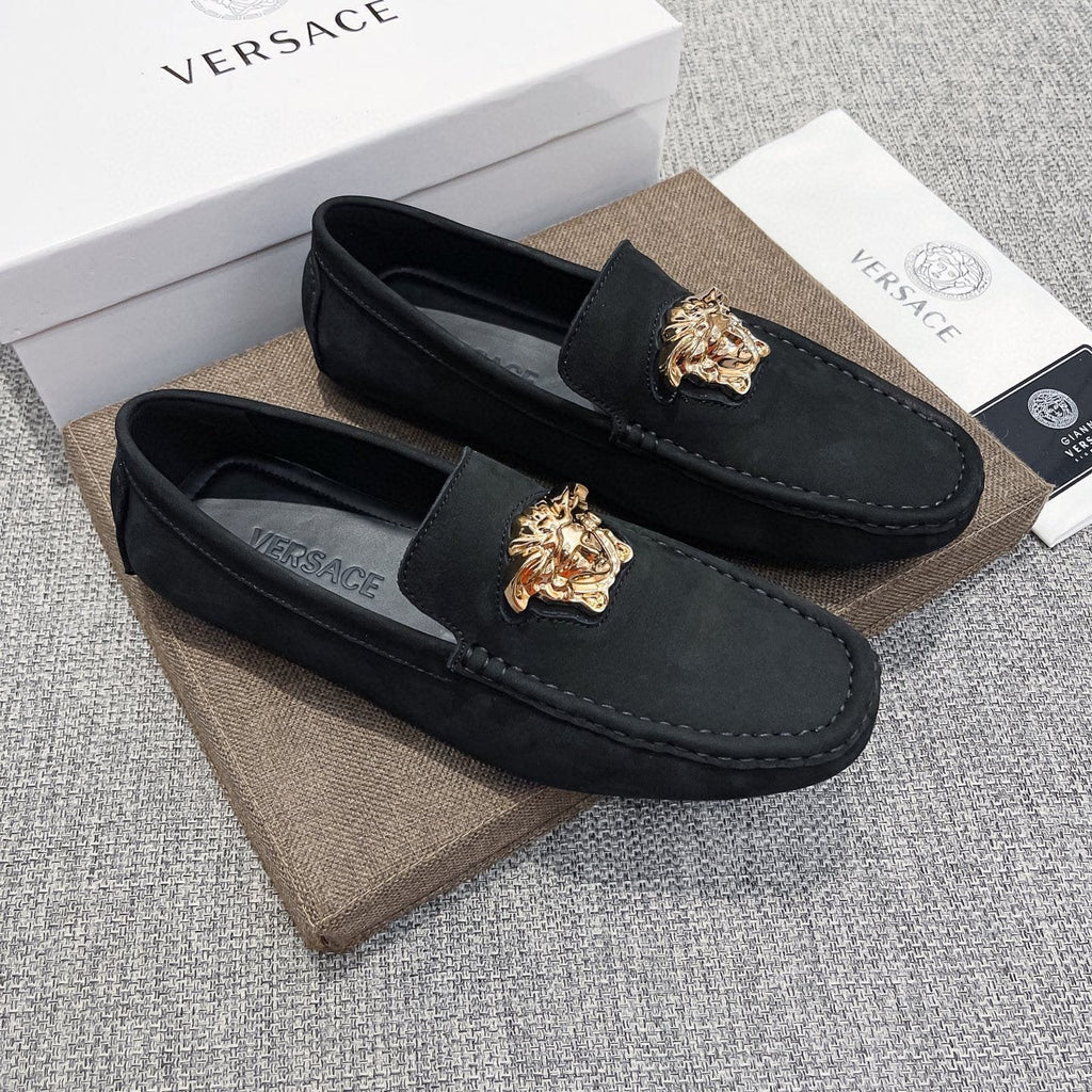 Versace Black Gold-Tone Hardware Loafers — front