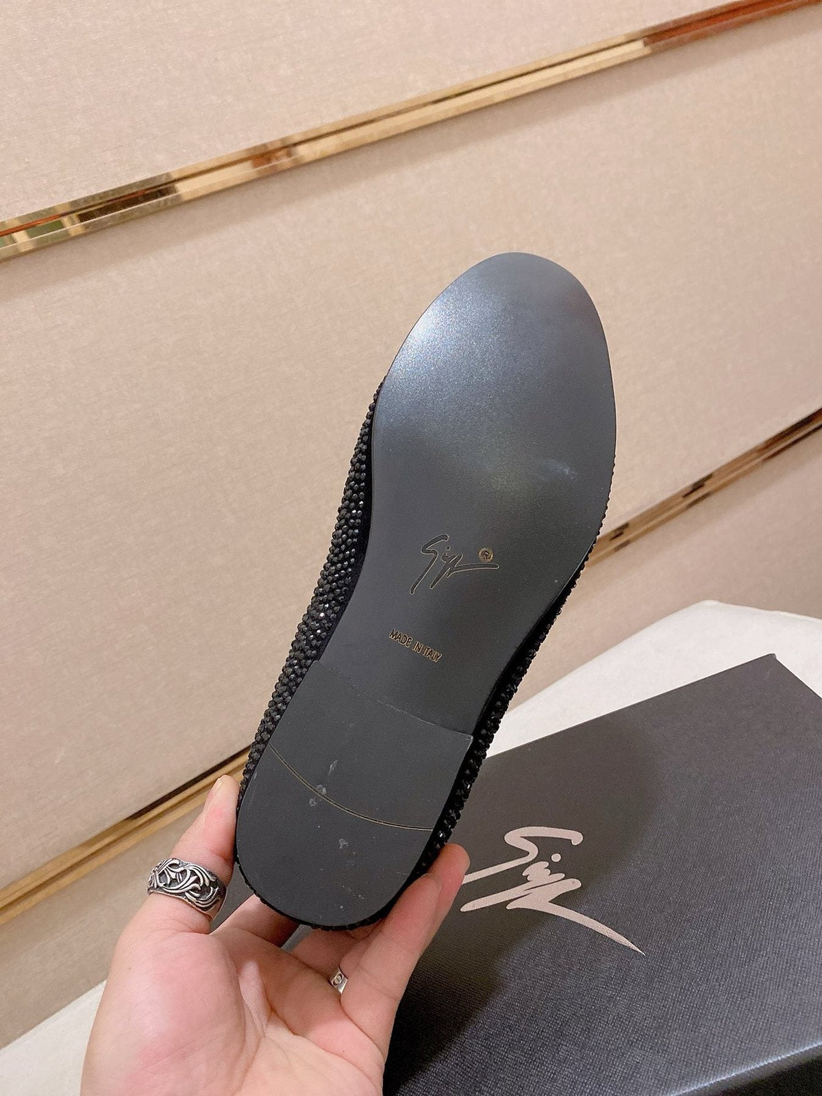 Giuseppe Zanotti Black Studded Gold Accent Loafers — detail
