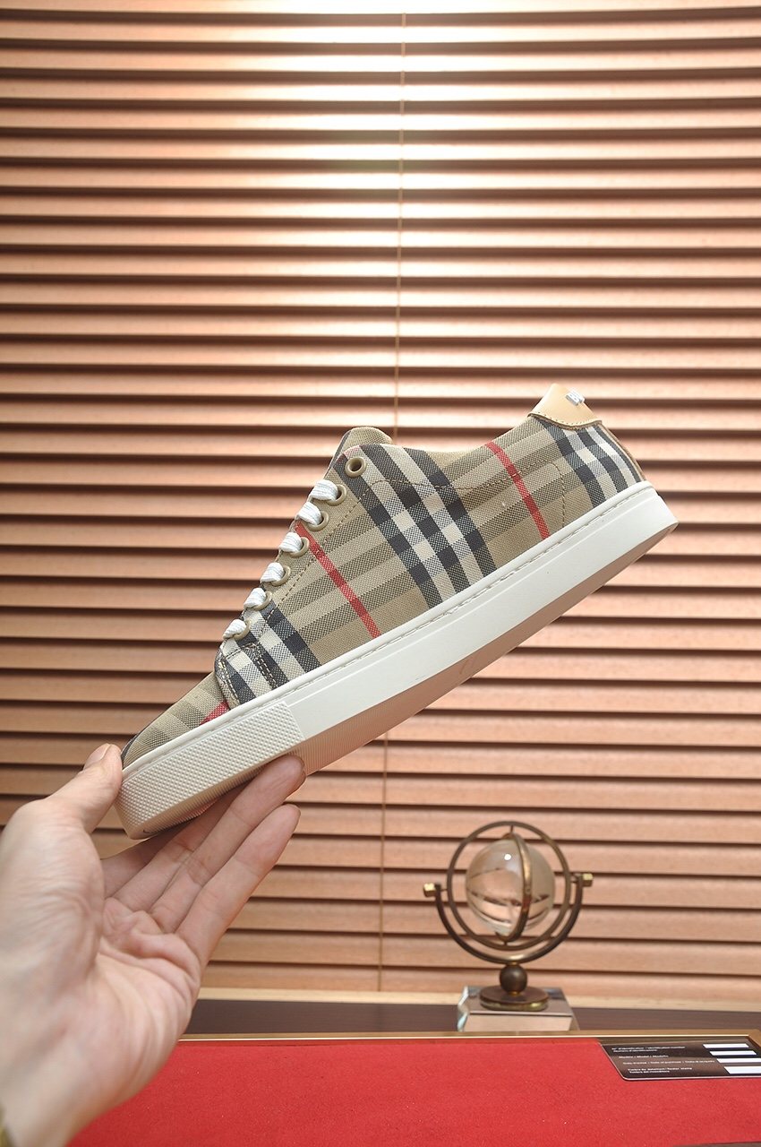 Burberry Beige Check Low-Top Sneakers — side