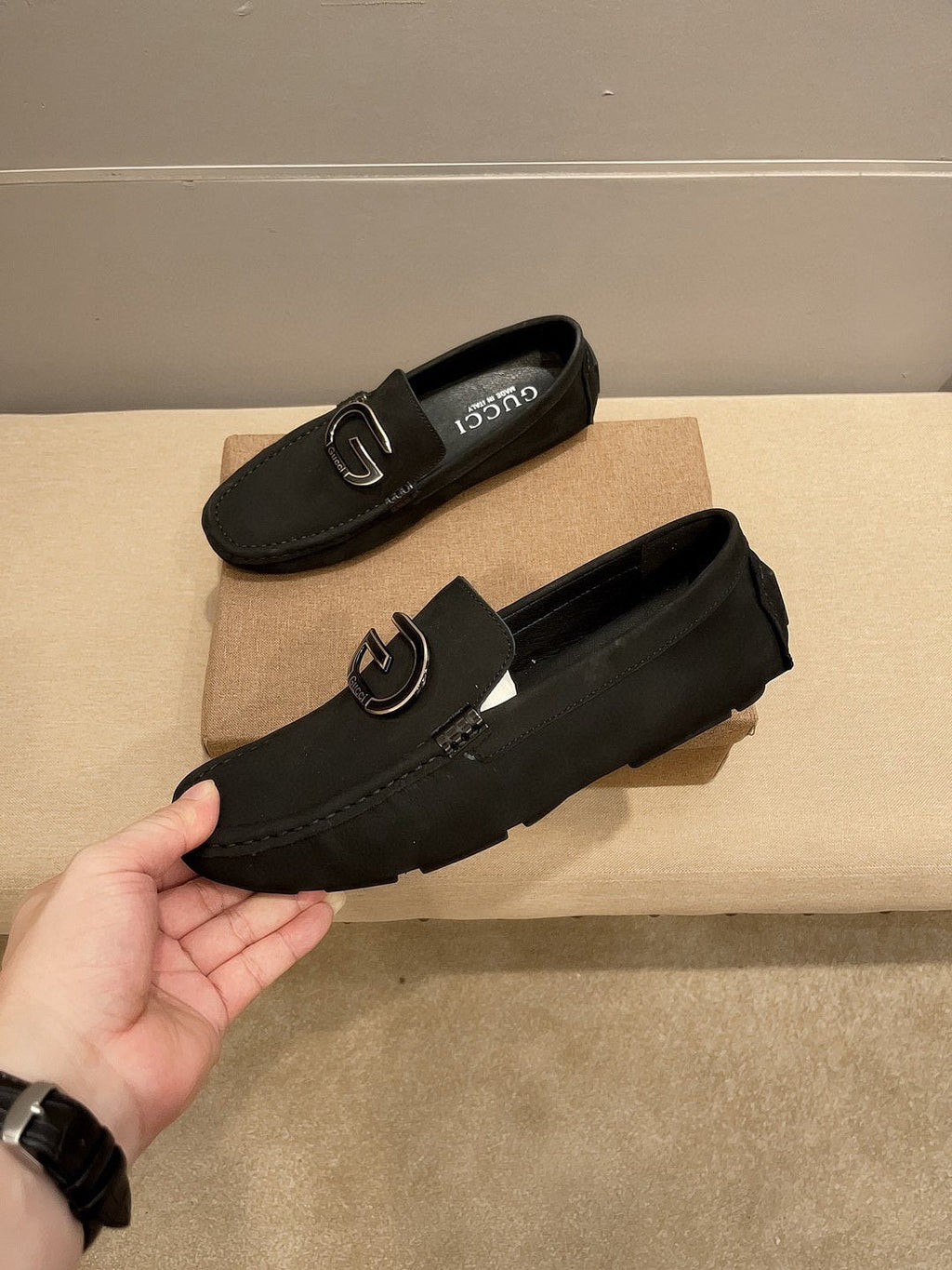 Gucci Black Metal-Detail Loafers — side