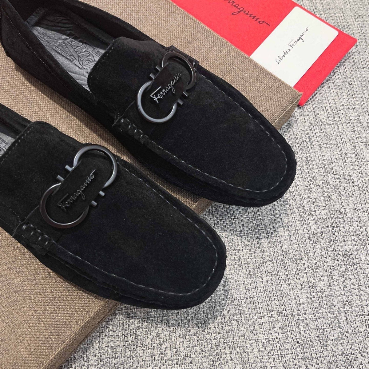 Ferragamo Black Buckle Loafers — detail