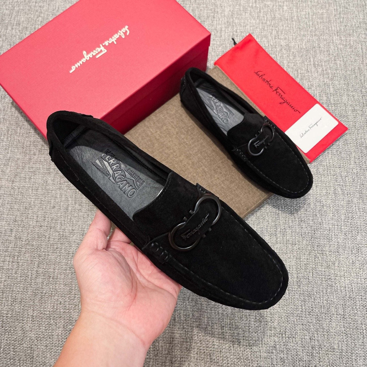Ferragamo Black Buckle Loafers — model