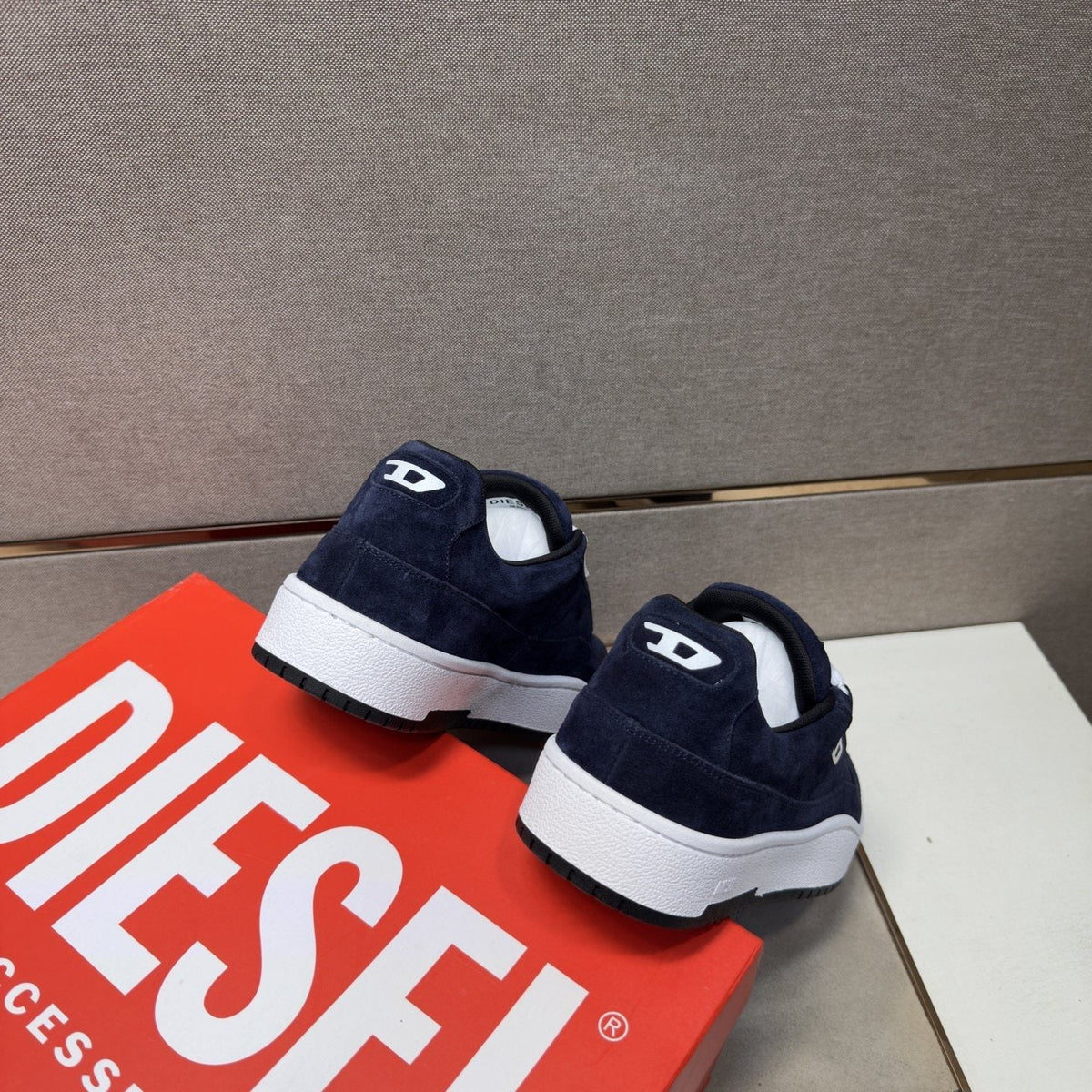 DIESEL Navy Blue and White Low-Top Sneakers — back