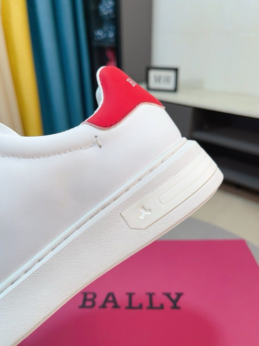 BALLY White Red Heel Low-Top Sneakers — detail
