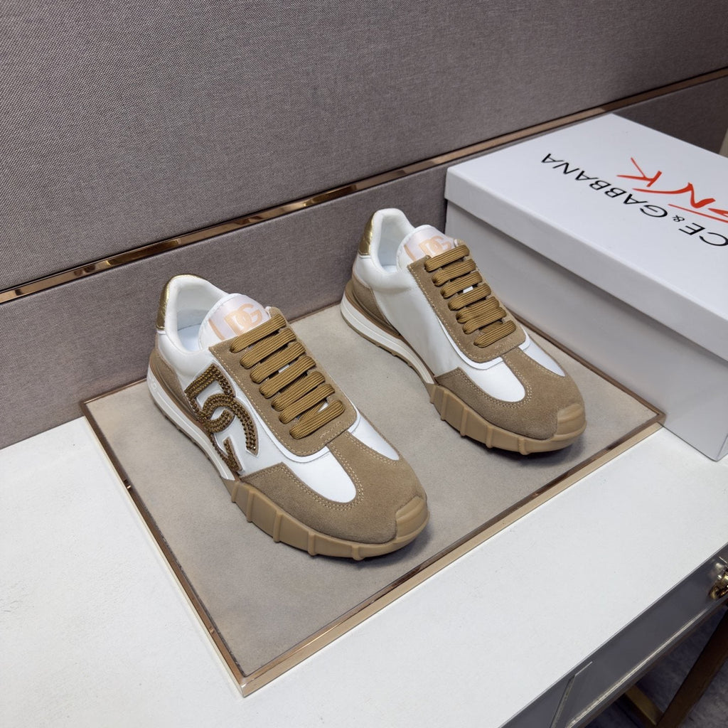 Dolce & Gabbana White Tan Monogram Sneakers — front