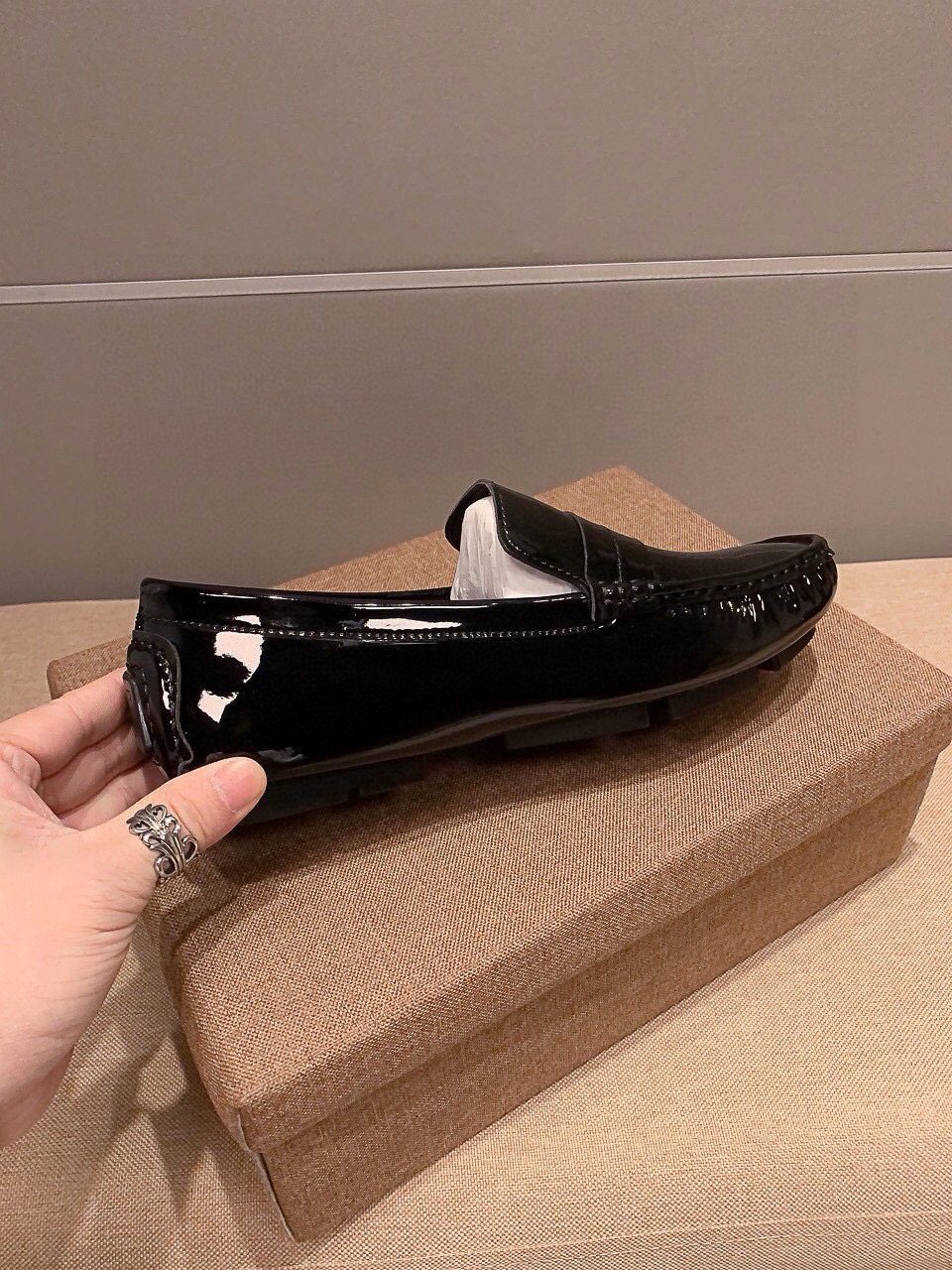 Ferragamo Black Patent Leather Loafers — side
