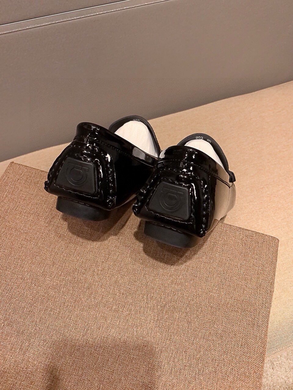 Ferragamo Black Patent Leather Loafers — back