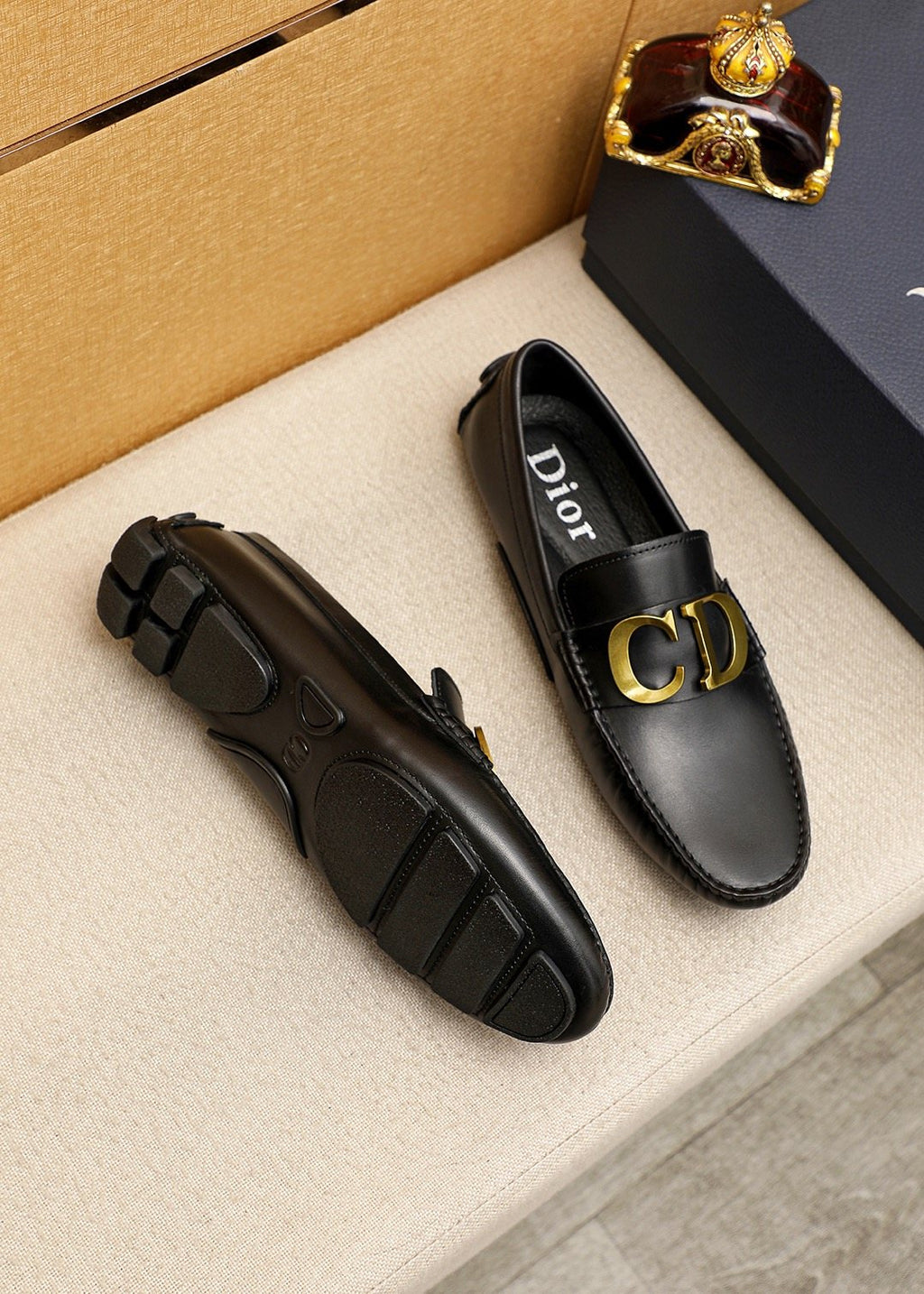Dior Black Gold-Tone Hardware Loafers — front
