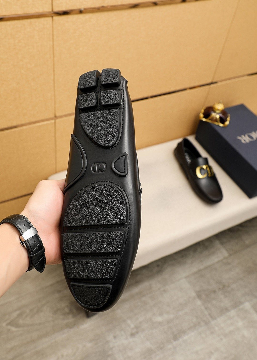 Dior Black Gold-Tone Hardware Loafers — detail