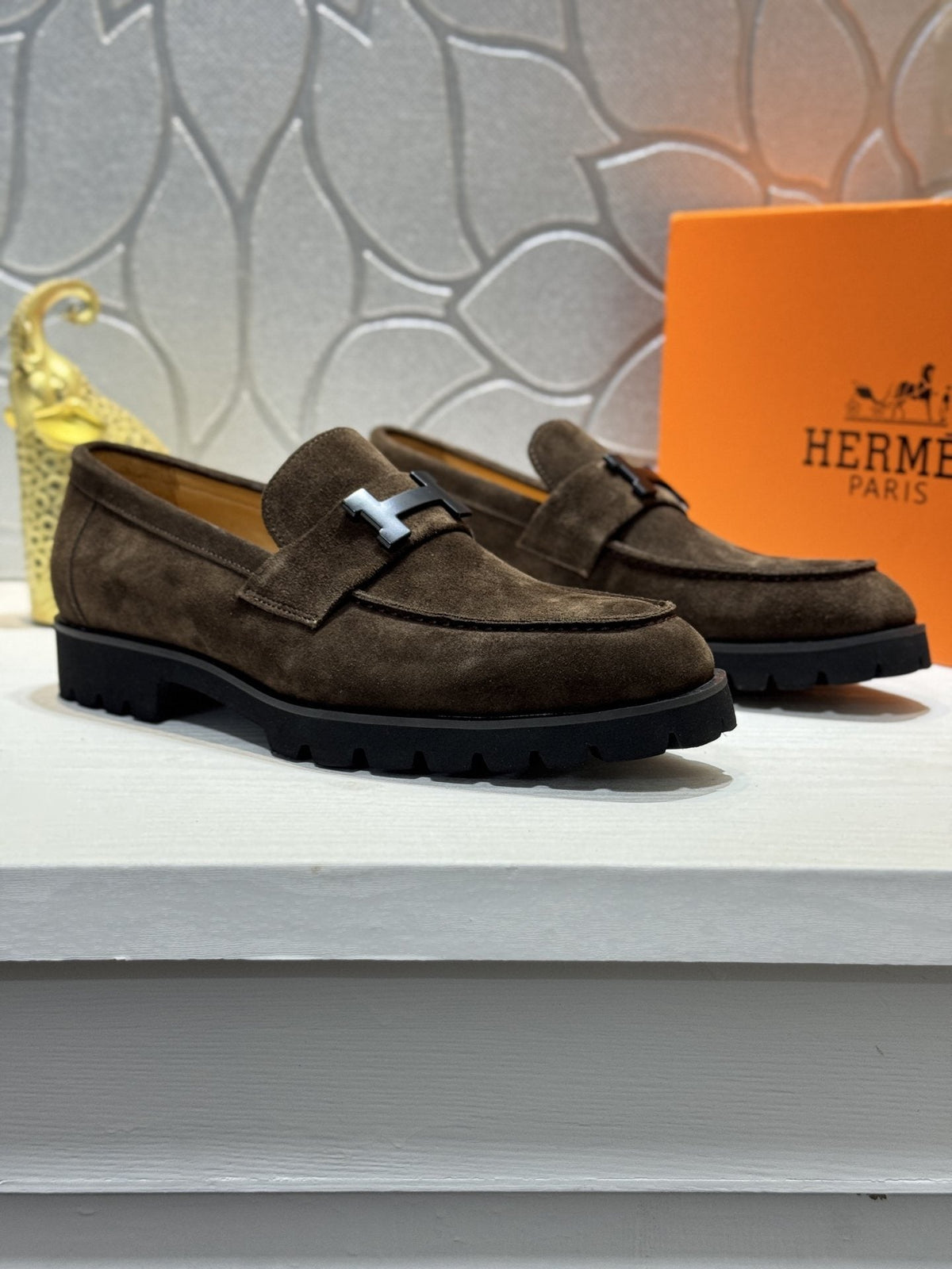 Hermès Dark Brown Lug-Sole Loafers — hero