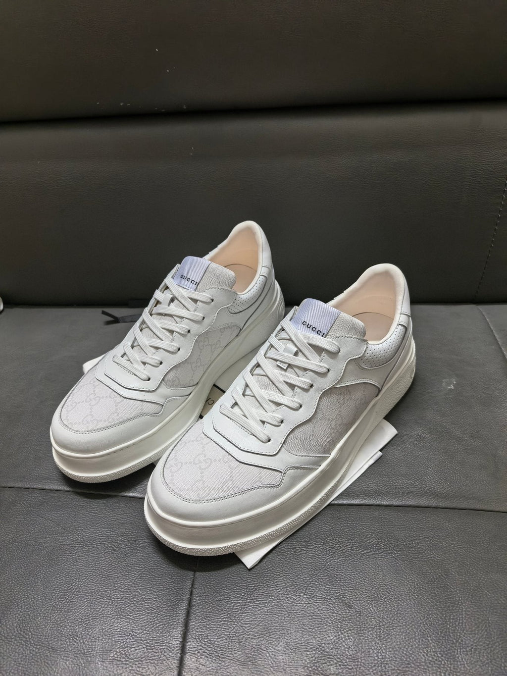 Gucci Light Gray and White Sneakers — front