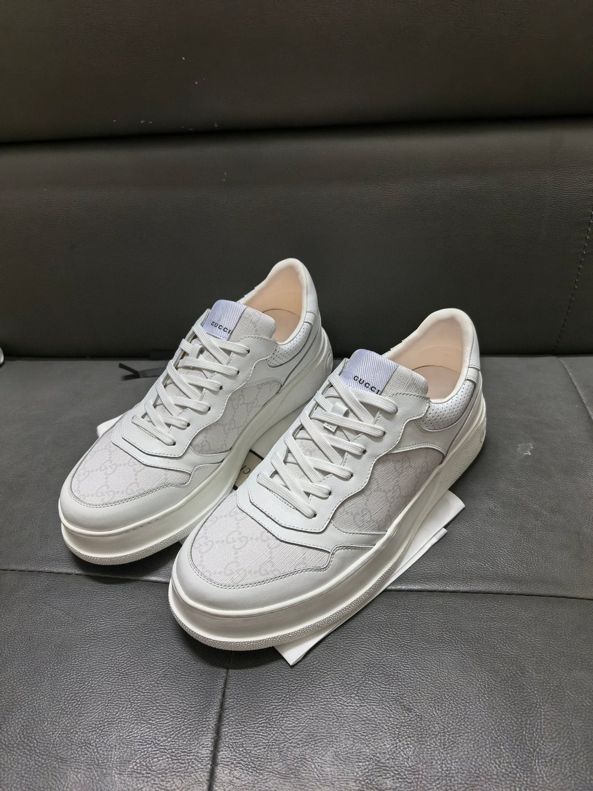 Gucci Light Gray and White Sneakers — front