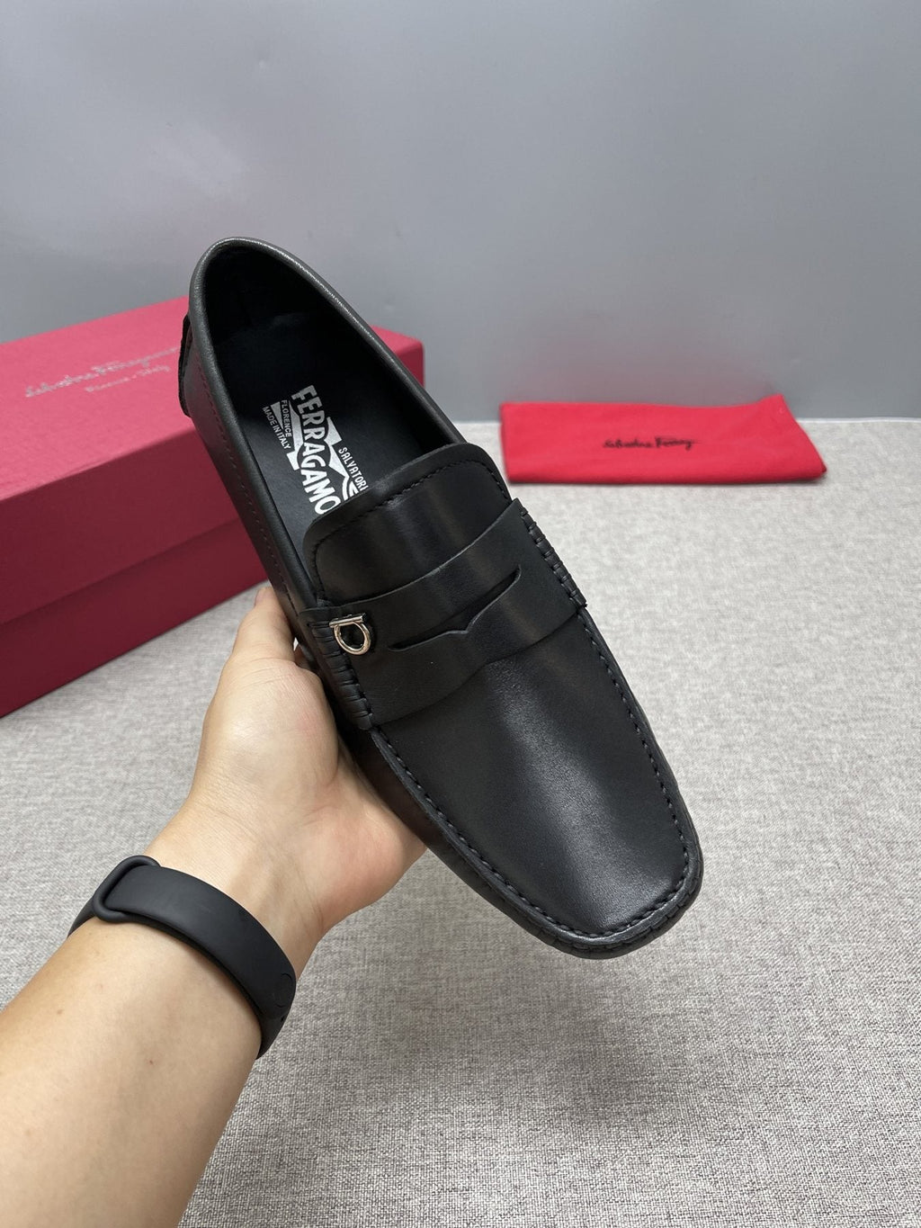 Ferragamo Black Buckle Loafers — model