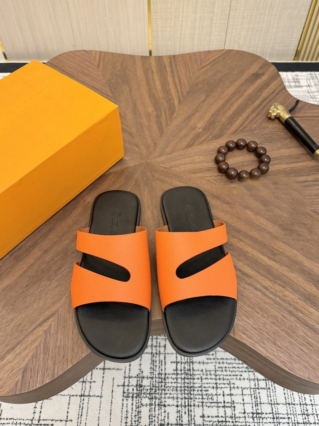 Loro Piana Cutout Leather Slide Sandals — front