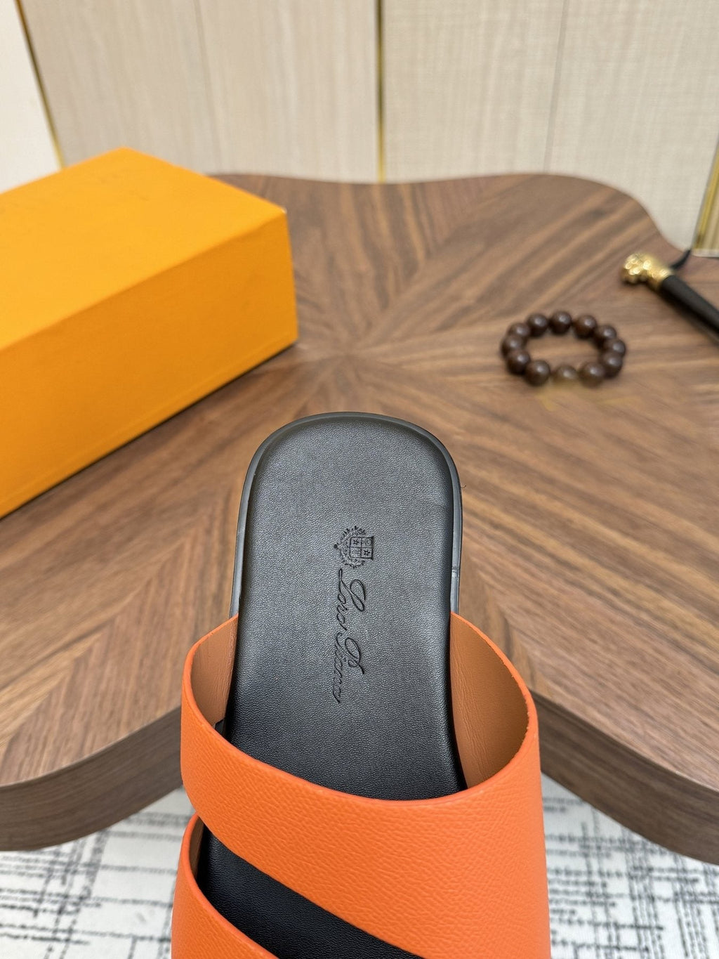 Loro Piana Cutout Leather Slide Sandals — detail
