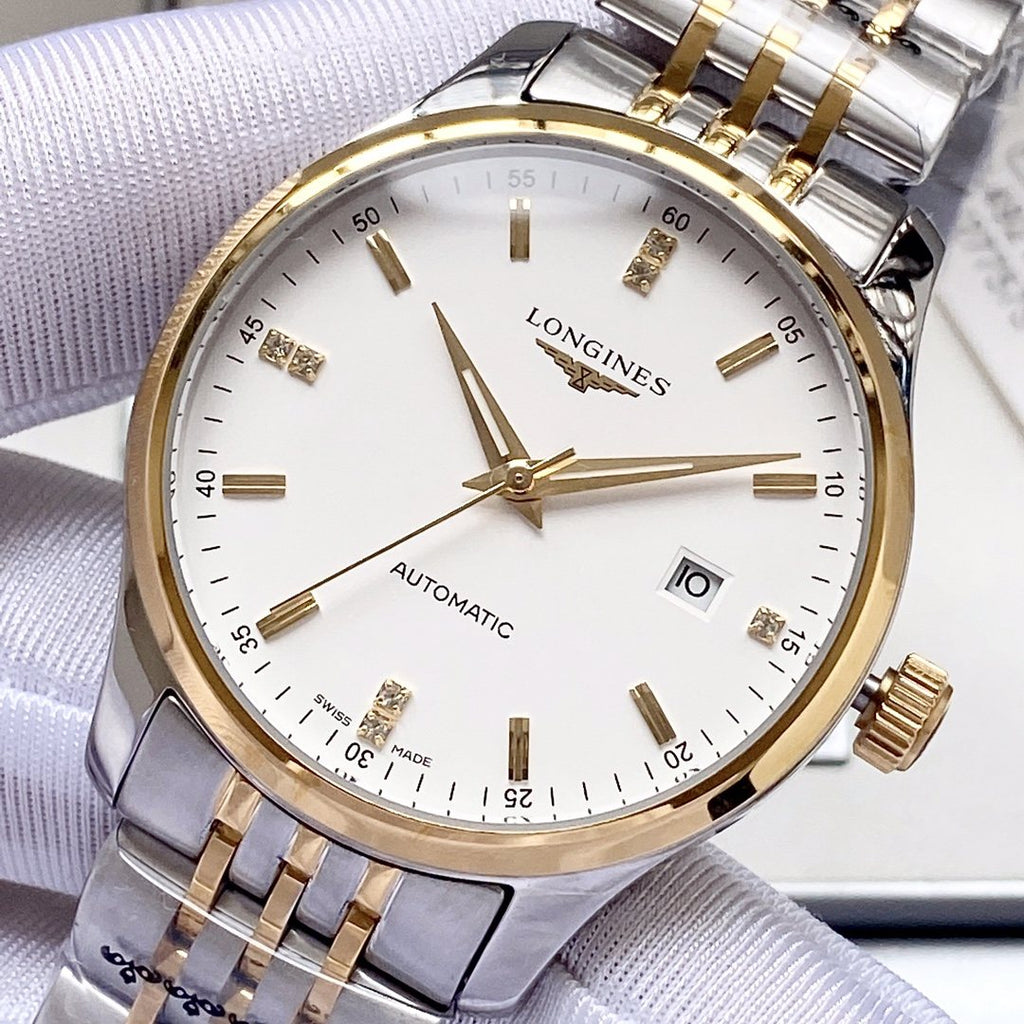 Longines Two Tone Silver White Dial Bracelet Watch — detail