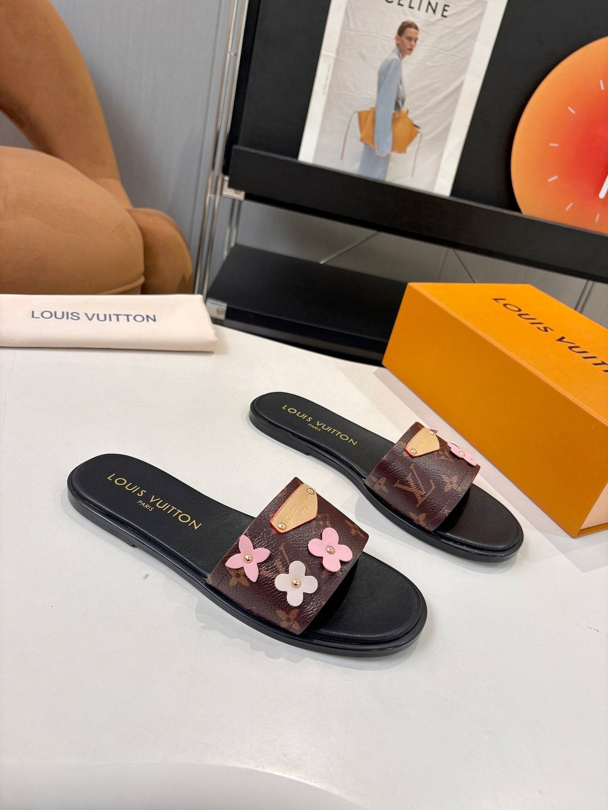 Louis Vuitton Floral Slide Sandals — front