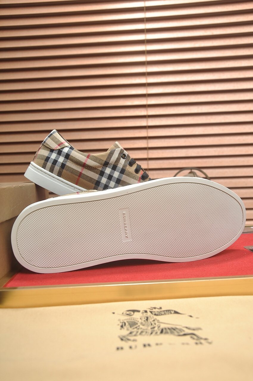 Burberry Beige Check Low-Top Sneakers — side