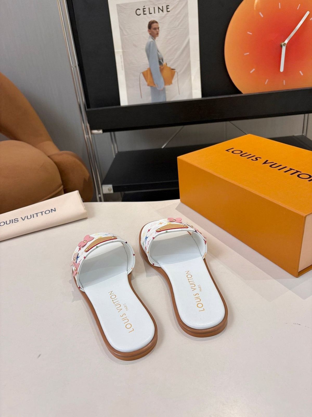 Louis Vuitton Floral Print Slide Sandals — front