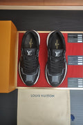 Louis Vuitton Black and Gray Checker Sneakers — front