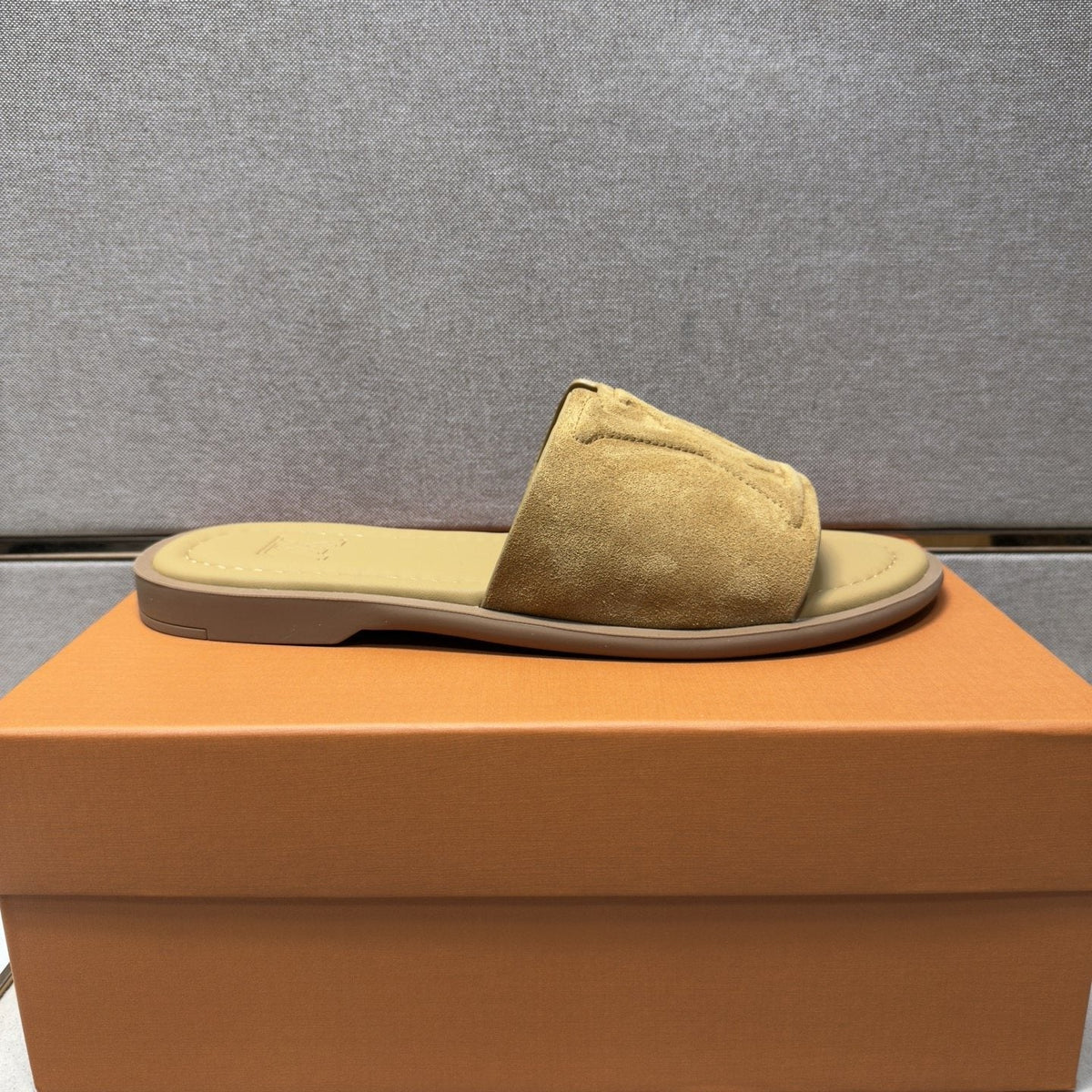 Louis Vuitton Tan Monogram Slide Sandals — side