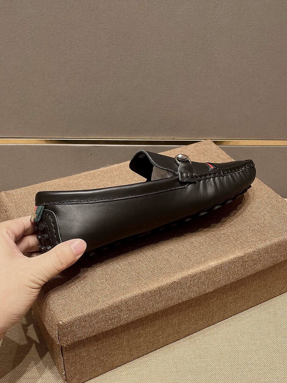 Gucci Black Stripe Bit Loafers — side