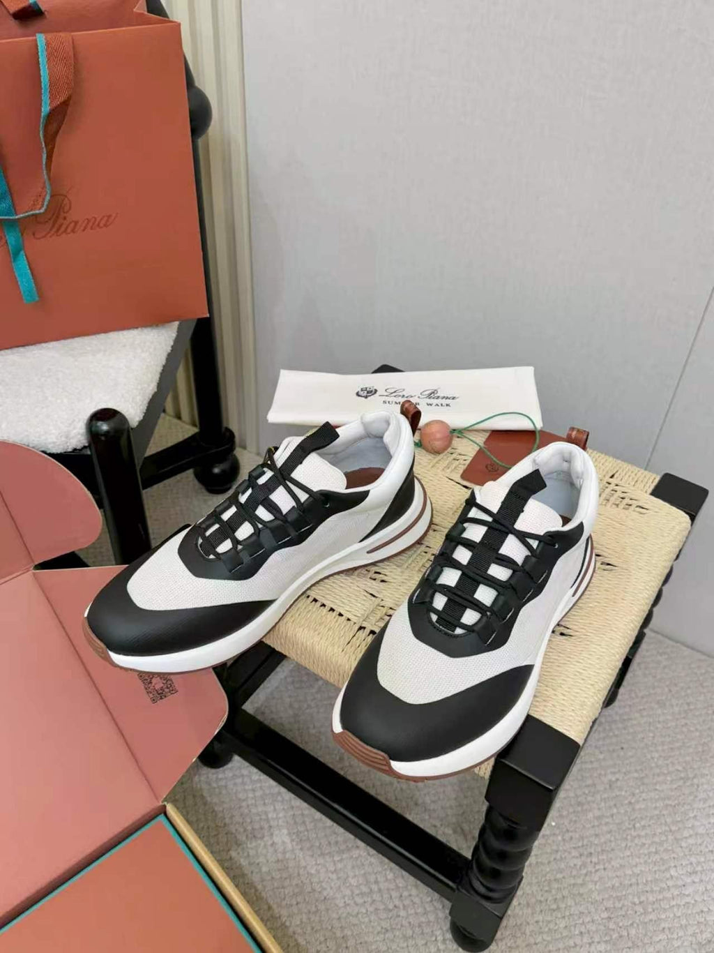 Loro Piana Black and White Sneakers — side