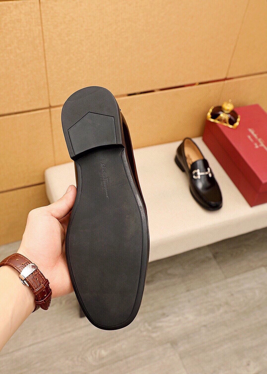 Ferragamo Black Metal-Bit Loafers — detail