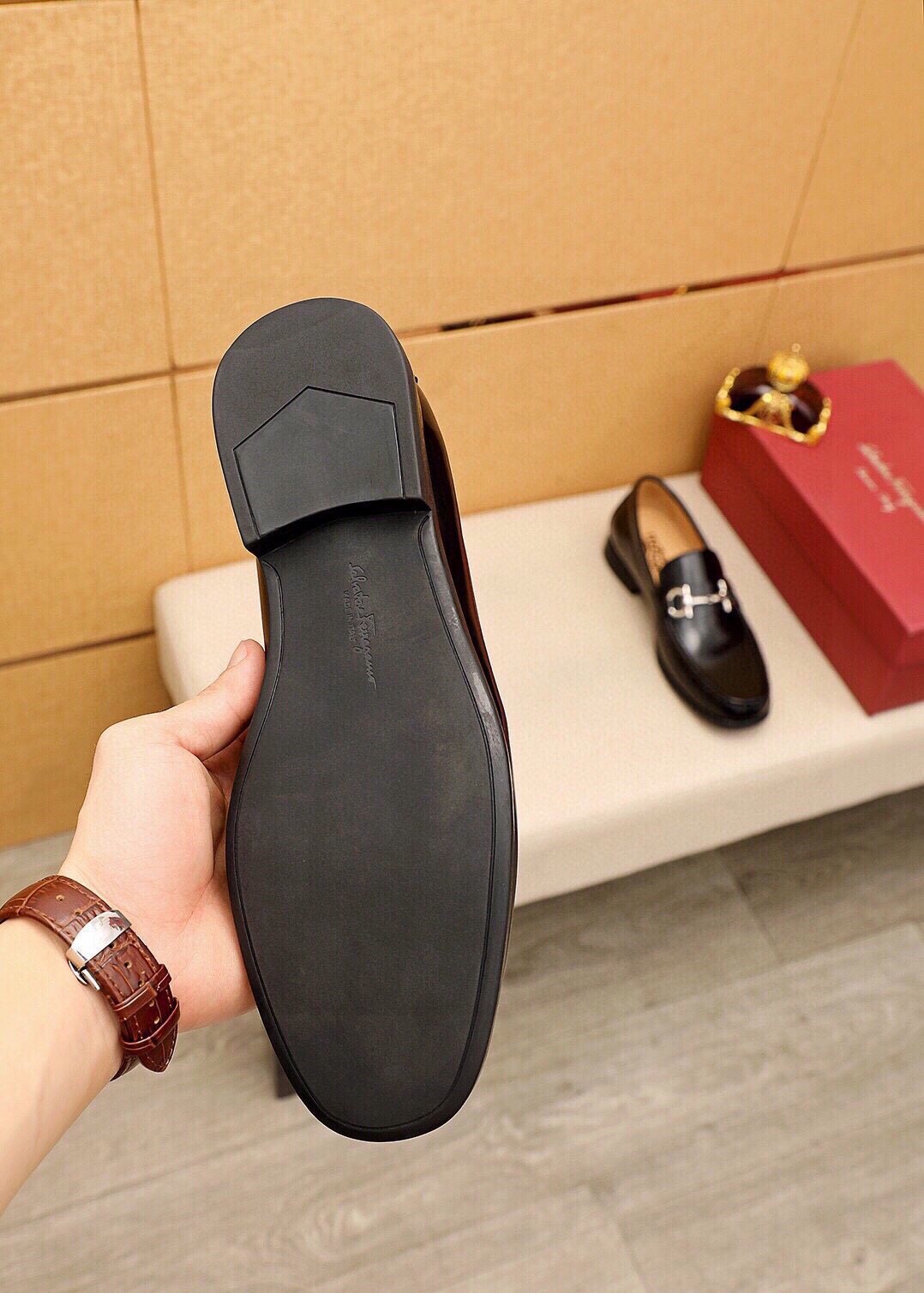 Ferragamo Black Metal-Bit Loafers — detail