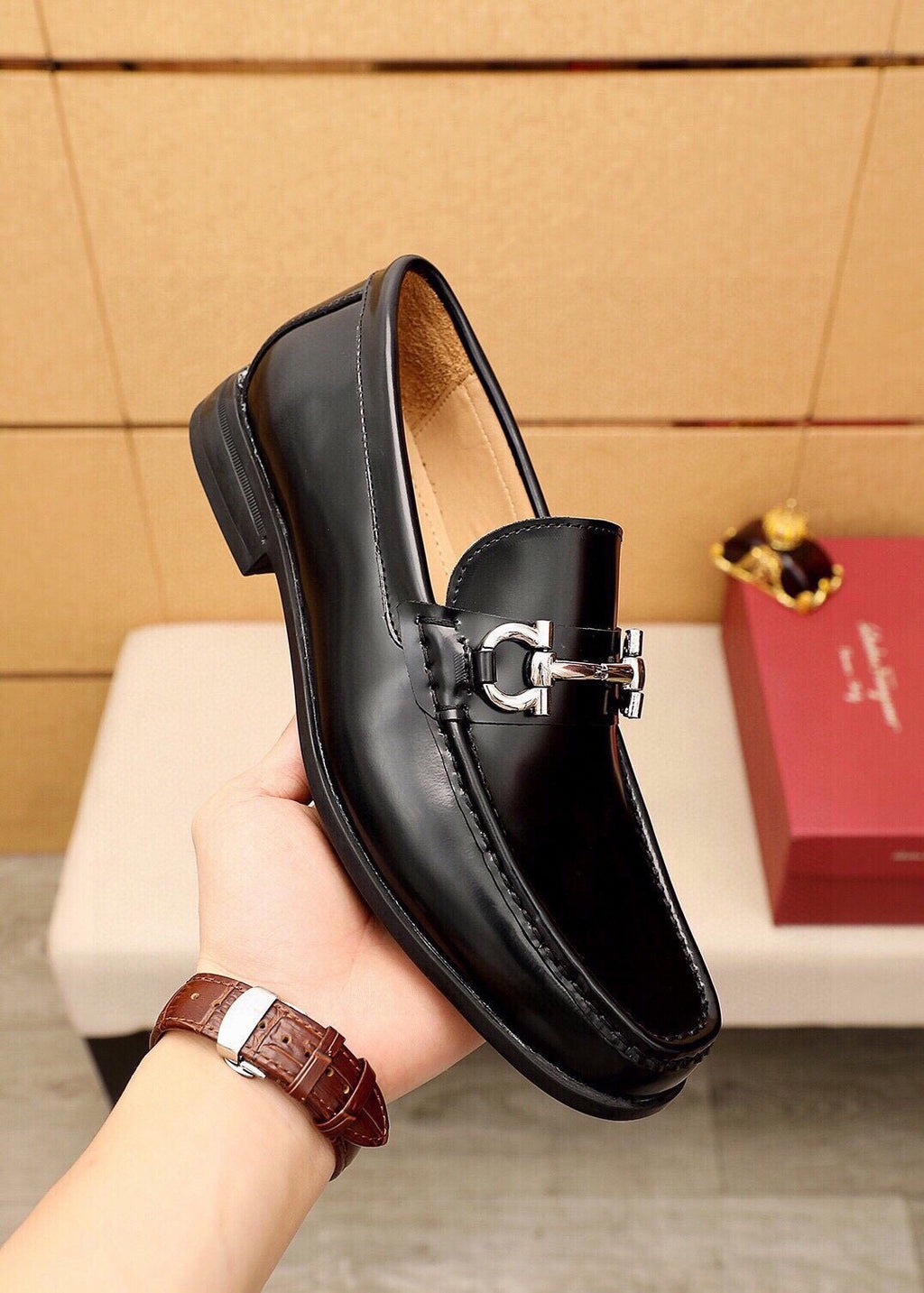 Ferragamo Black Metal-Bit Loafers — model
