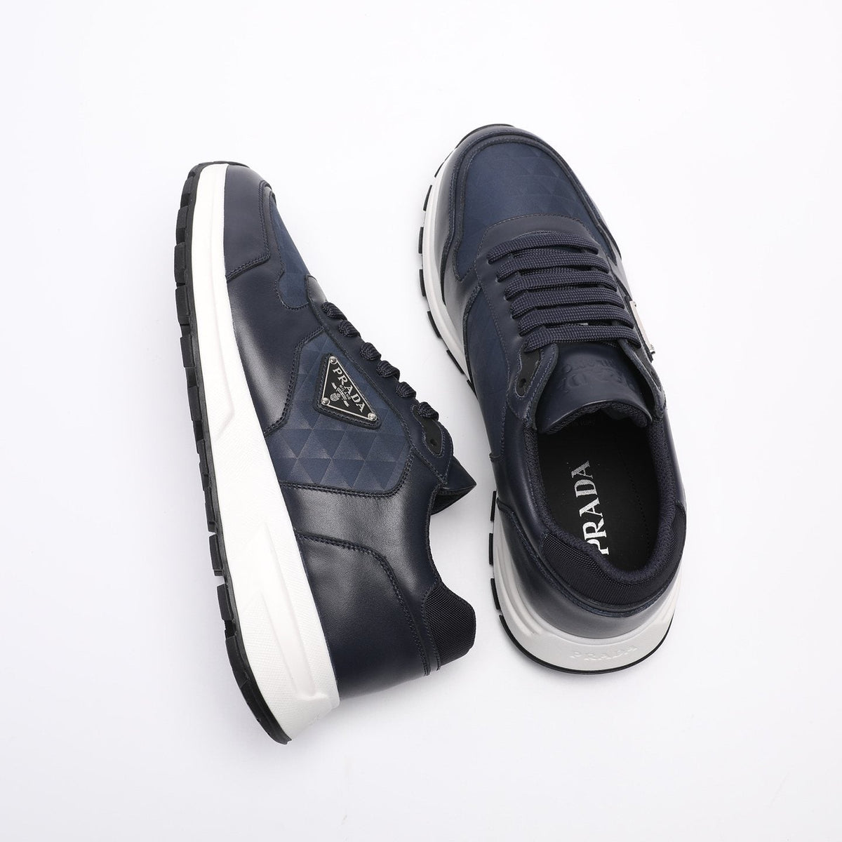 Prada Navy Textured Low-Top Sneakers — front