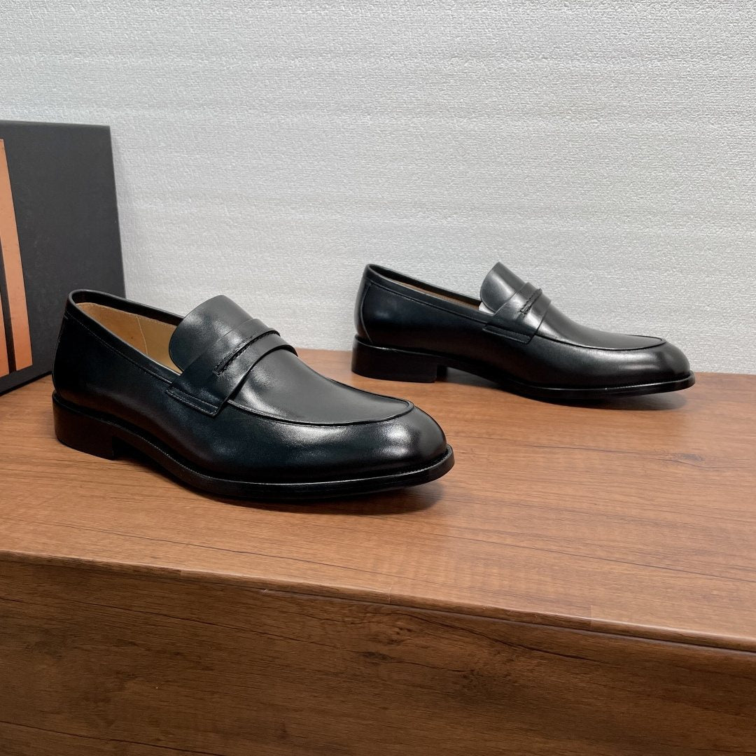 Zegna Black Leather Strap Loafers — front